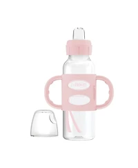 Dr. Browns Baby Narrow Sippy Baby Bottle with 100% Silicone Handles, 8oz, Pink