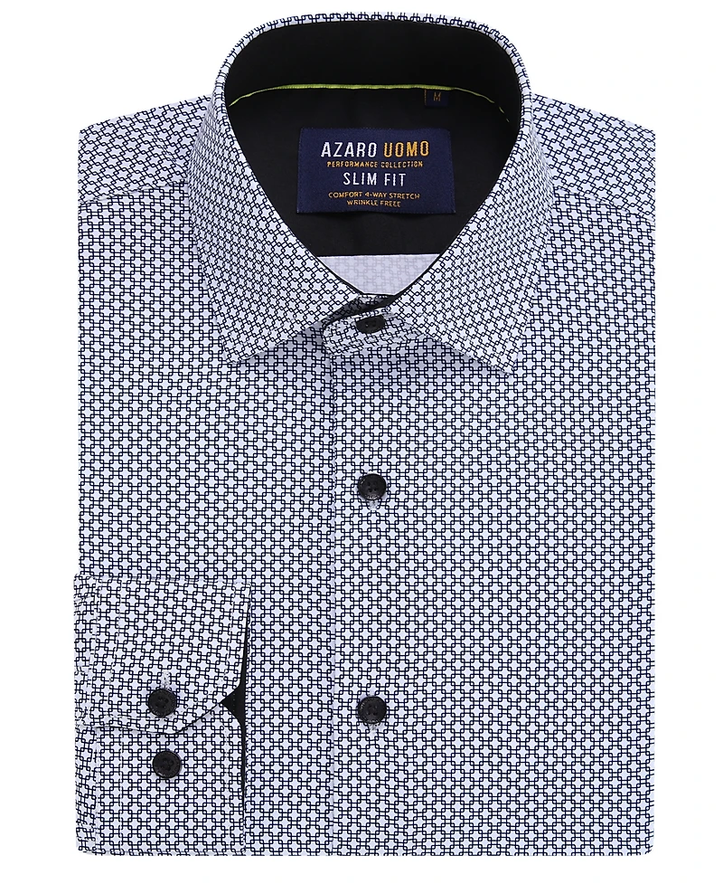 Azaro Uomo Men's Geometric Four-Way Stretch Button Down Shirt