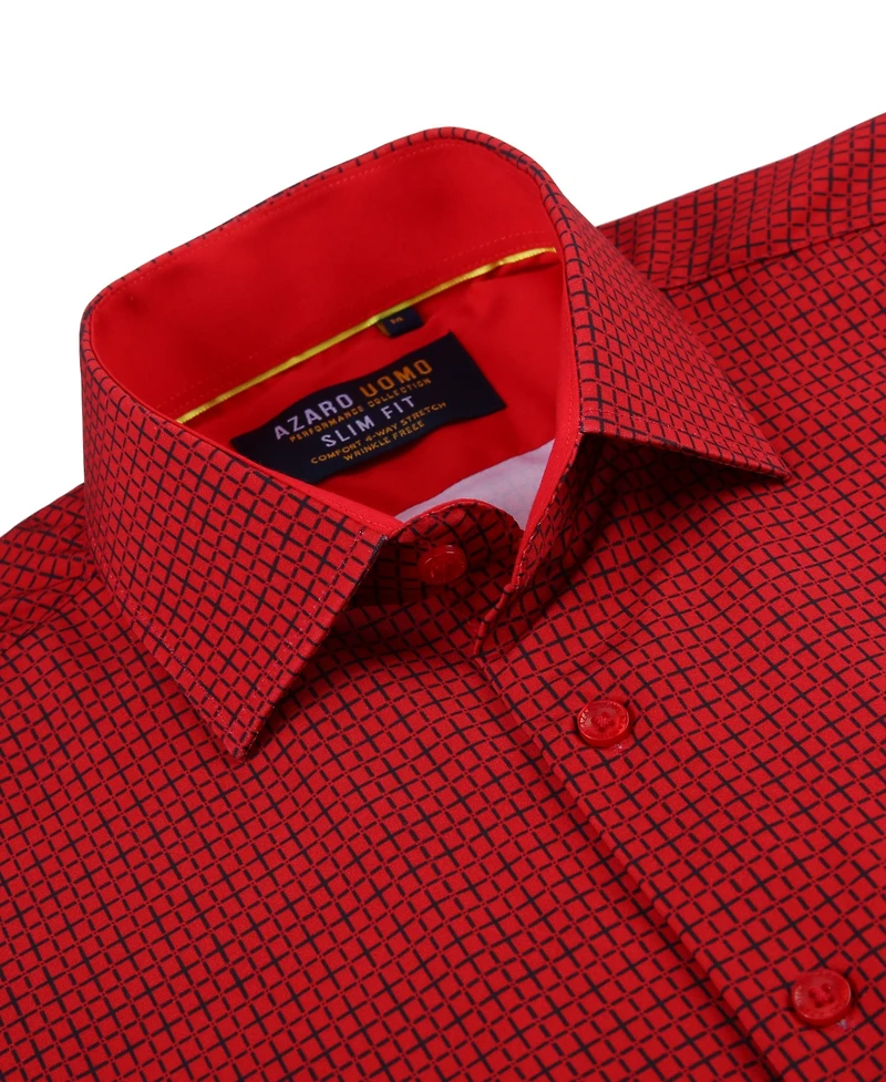 Azaro Uomo Men's Plaid Four-Way Stretch Button Down Slim Fit Shirt