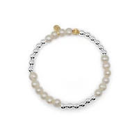Bowood Lane 5mm Silver Ball and Freshwater Pearl Stretch Bracelet