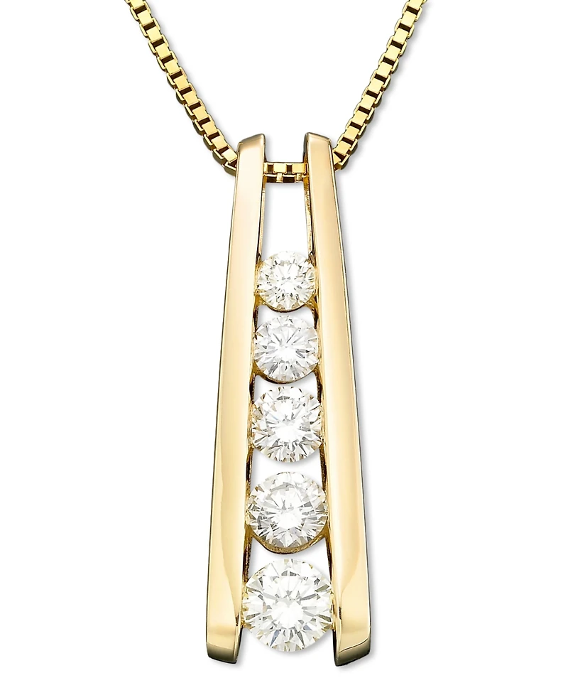 Five-Stone Diamond Journey Pendant Necklace (1 ct. t.w.) 14k Yellow or White Gold