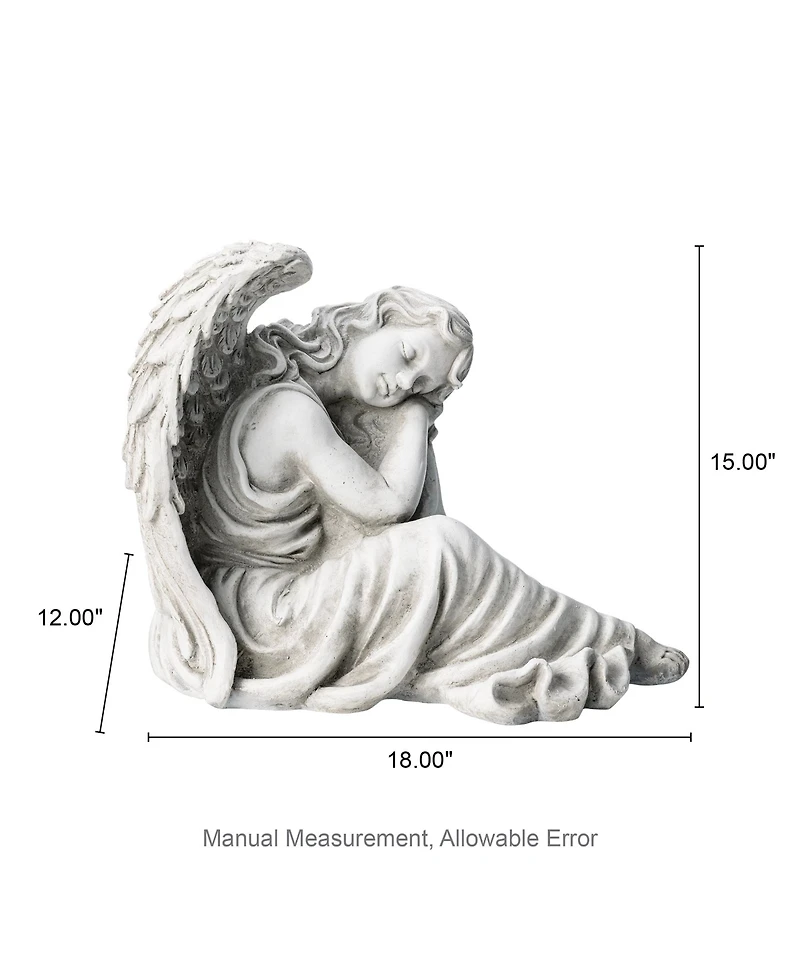 Glitzhome 15''H Magnesium Oxide Sleeping Angel Garden Statue