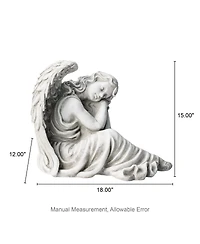 Glitzhome 15''H Magnesium Oxide Sleeping Angel Garden Statue