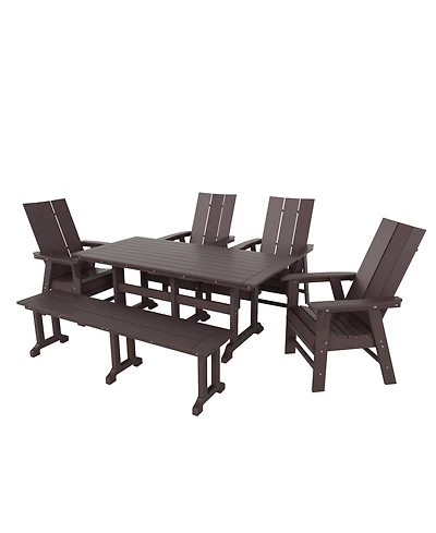 WestinTrends 6 Piece Outdoor Patio Dining Table and Armchair Dining Bench Set