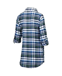 Women's Concepts Sport College Navy, Neon Green Seattle Seahawks Mainstay Flannel Full-Button Long Sleeve Nightshirt