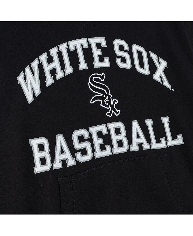 Men's Mitchell & Ness Black Chicago White Sox Cooperstown Collection Washed Fleece Pullover Short Sleeve Hoodie