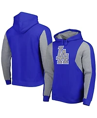 Men's Mitchell & Ness Royal, Heather Gray Los Angeles Dodgers Colorblocked Fleece Pullover Hoodie