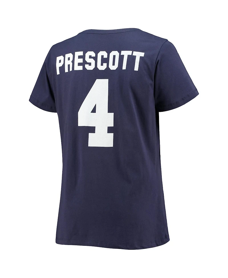 Women's Fanatics Dak Prescott Navy Dallas Cowboys Plus Name and Number V-Neck T-shirt