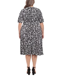 London Times Plus Floral-Print Short-Sleeve Midi Dress
