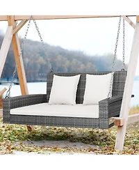 2-Person Patio Pe Wicker Hanging Porch Swing Bench Chair Cushion 800lbs