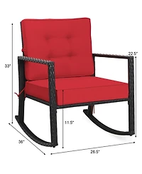 Costway Patio Rattan Rocker Chair Outdoor Glider Wicker Rocking Chair Cushion Lawn