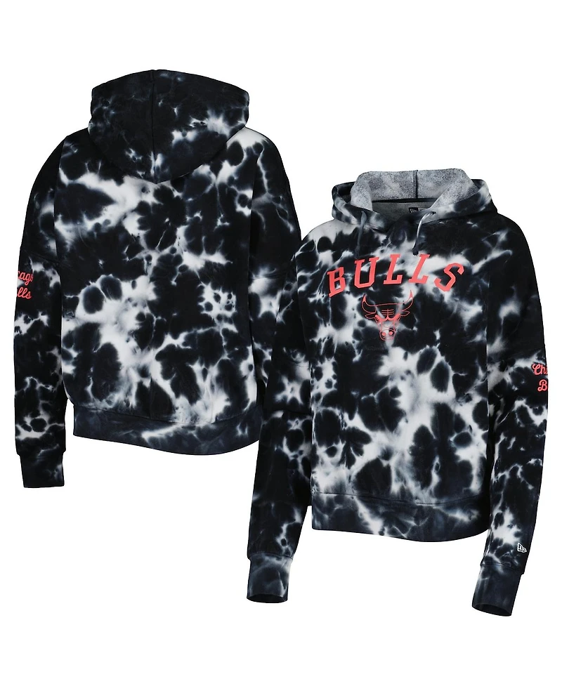 Women's New Era Black Chicago Bulls Brushed Cotton Tie-Dye Pullover Hoodie