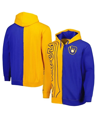 Men's Mitchell & Ness Gold, Royal Milwaukee Brewers Fleece Full-Zip Hoodie