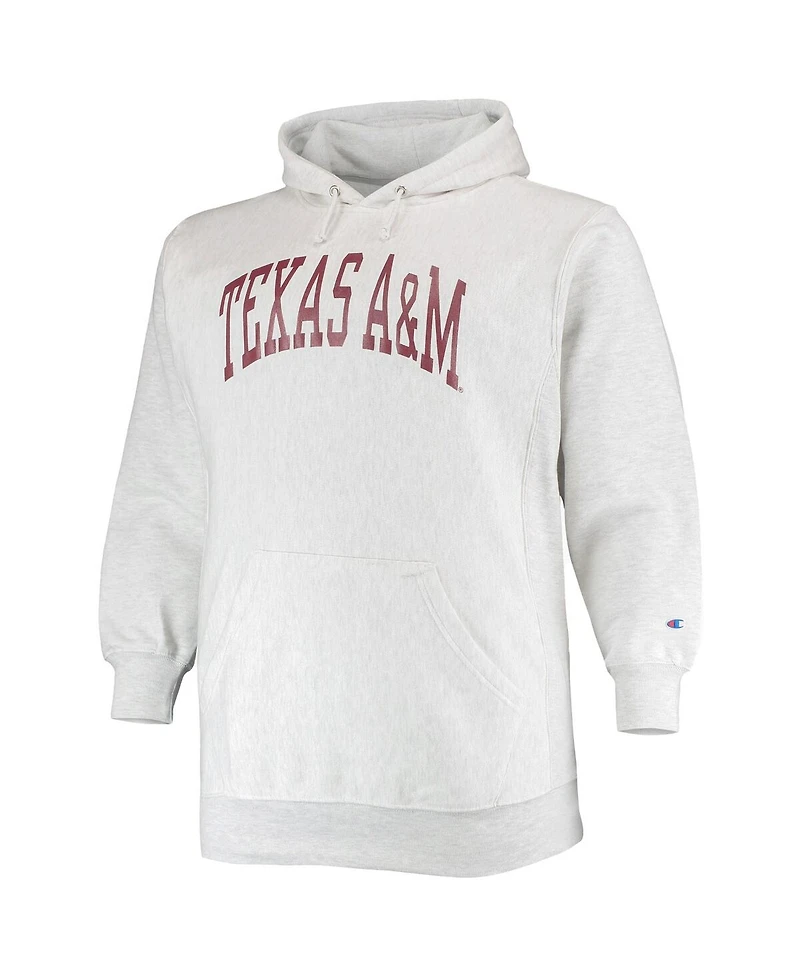 Men's Champion Heathered Gray Texas A&M Aggies Big and Tall Reverse Weave Fleece Pullover Hoodie Sweatshirt