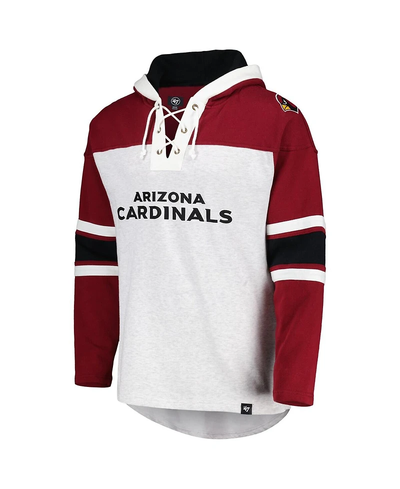 Men's '47 Brand Arizona Cardinals Heather Gray Gridiron Lace-Up Pullover Hoodie