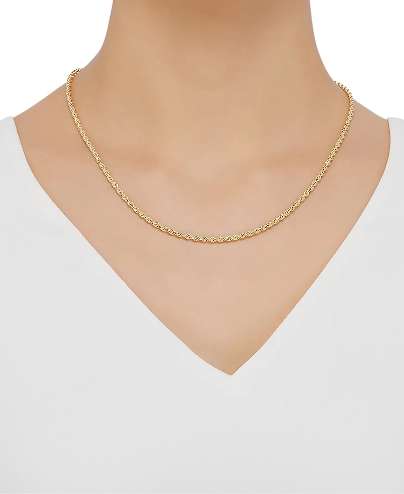 Lightweight Diamond Cut Rope Chain 20" Necklace (3mm) in 14k Yellow Gold