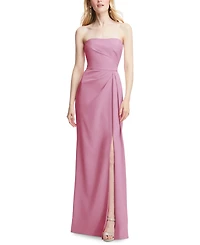 After Six Plus Strapless Pleated Faux Wrap Trumpet Gown with Front Slit