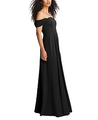 Dessy Collection Women's Off-the-Shoulder Pleated Cap Sleeve A-line Maxi Dress