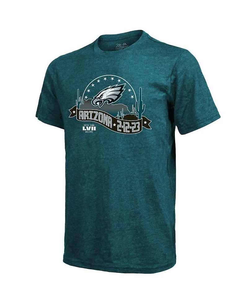 Men's Majestic Threads Midnight Green Philadelphia Eagles Super Bowl Lvii Tri-Blend Desert T-shirt