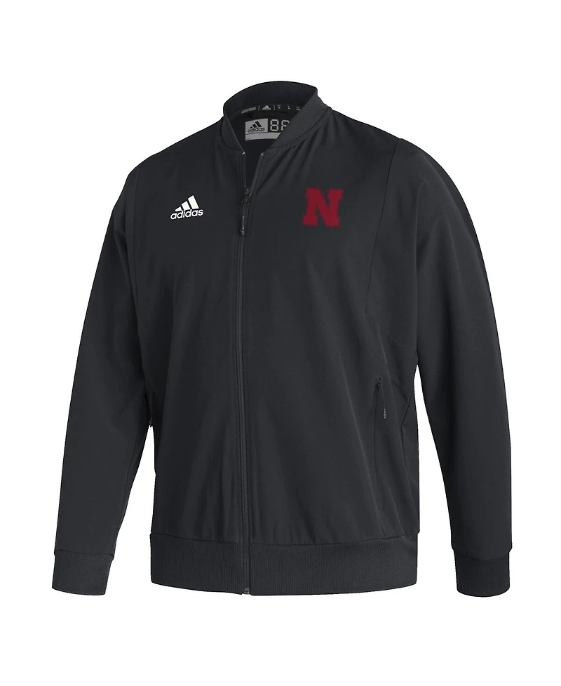 Men's adidas Black Nebraska Huskers Ireland Sideline Woven Full-Zip Bomber Jacket