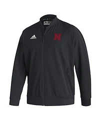 Men's adidas Black Nebraska Huskers Ireland Sideline Woven Full-Zip Bomber Jacket