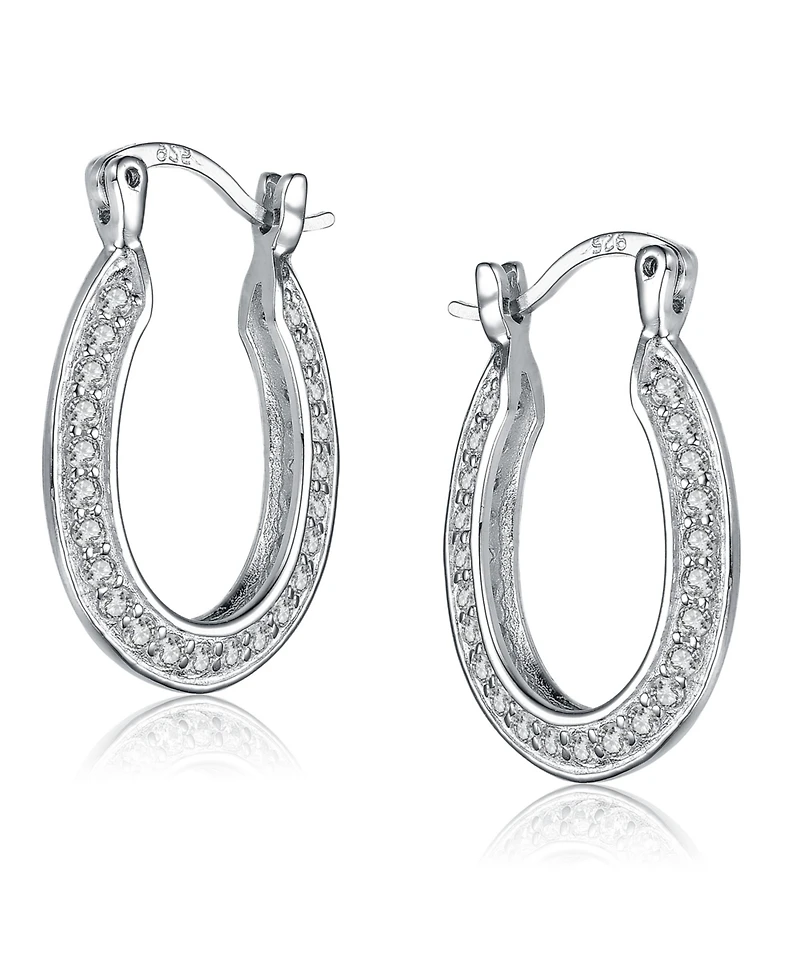 Sterling Silver White Gold Plated Cubic Zirconia Horseshoe Hoops