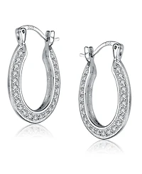 Sterling Silver White Gold Plated Cubic Zirconia Horseshoe Hoops