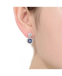 Sterling Silver White Gold Plated Blue Marquise with Clear Princess and Round Cubic Zirconia Accent Drop Earrings