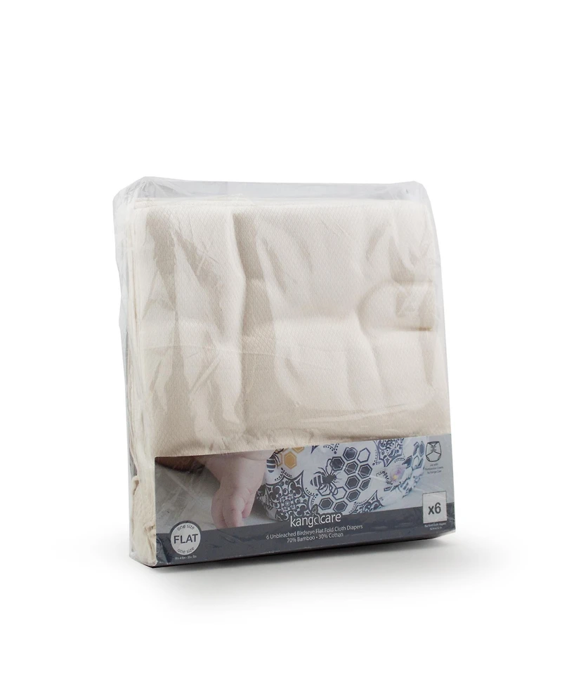 Kanga Care Premium Unbleached Birdseye 70% Rayon from Bamboo 30% Cotton Flat Fold Cloth Diapers (6pk) - One Size 4-35+lbs