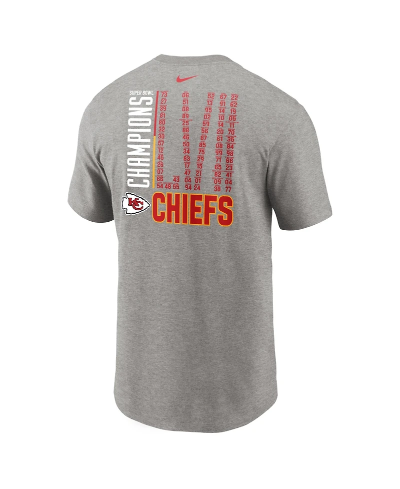 Men's Nike Heather Charcoal Kansas City Chiefs Super Bowl Lvii Champions Roster T-shirt