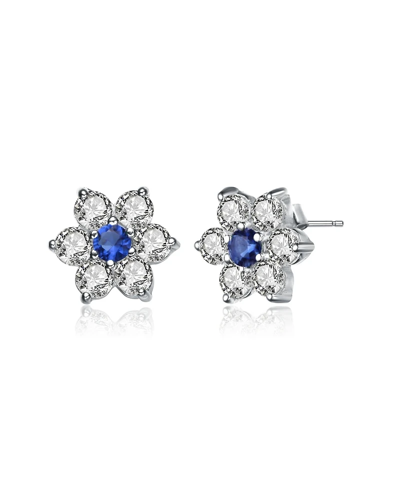 Genevive Sterling Silver Clear Round Cubic Zirconias Flower Shape Earrings