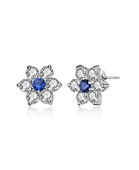 Genevive Sterling Silver Clear Round Cubic Zirconias Flower Shape Earrings