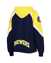 Women's Starter Navy, Gold Milwaukee Brewers Hail Mary Full-Zip Hoodie