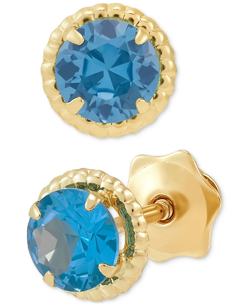 Children's Cubic Zirconia Beaded Frame Stud Earrings 14k Gold