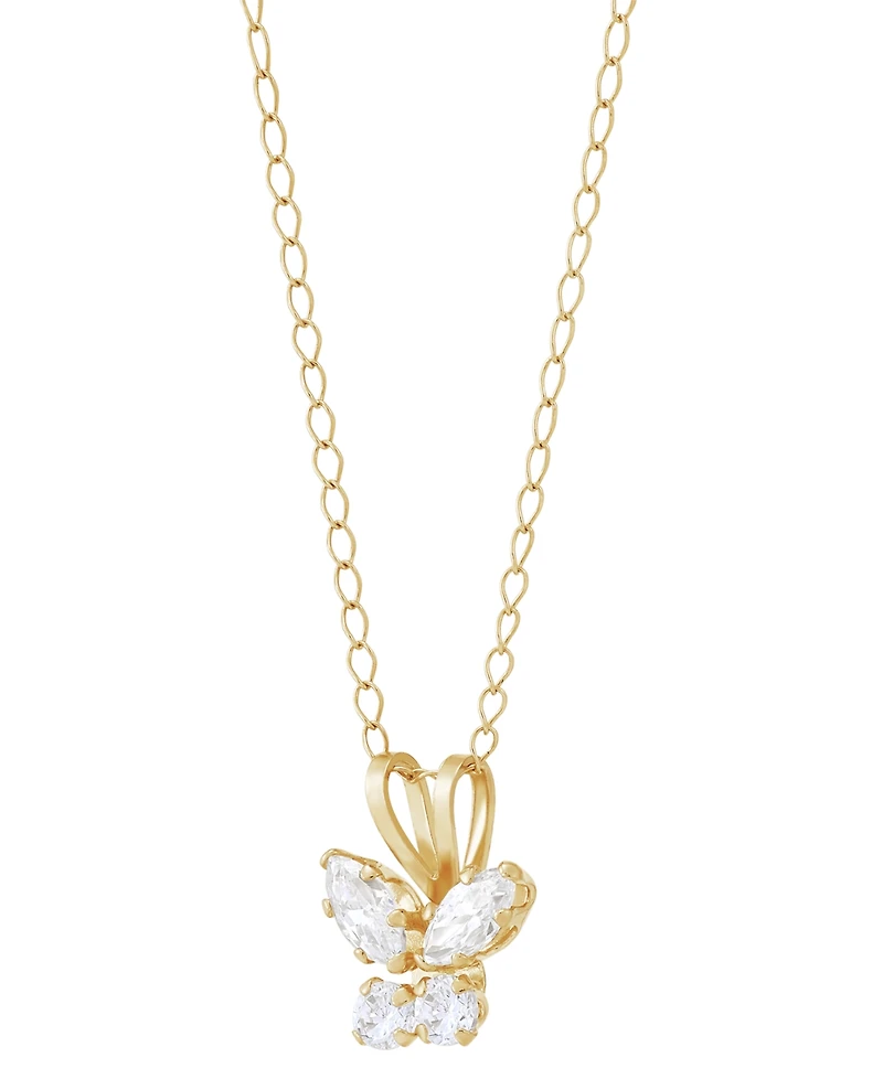 Children's Cubic Zirconia Butterfly 15" Pendant Necklace in 14k Gold