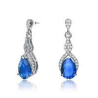 Cubic Zirconia Sterling Silver Colored Stoned Teardrop Earrings