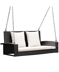 2-Person Patio Rattan Hanging Porch Swing Bench Chair Cushion