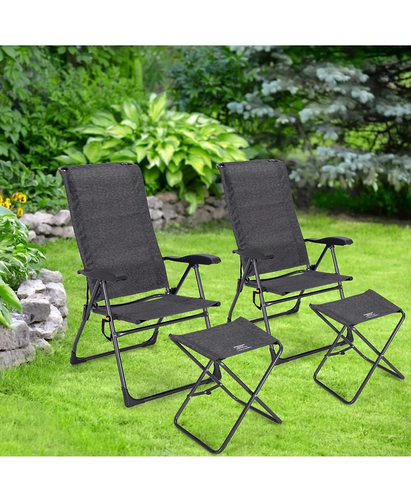 4PCS Patio Folding Dining Chair Ottoman Set Adjustable Back Camp