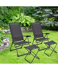 4PCS Patio Folding Dining Chair Ottoman Set Adjustable Back Camp