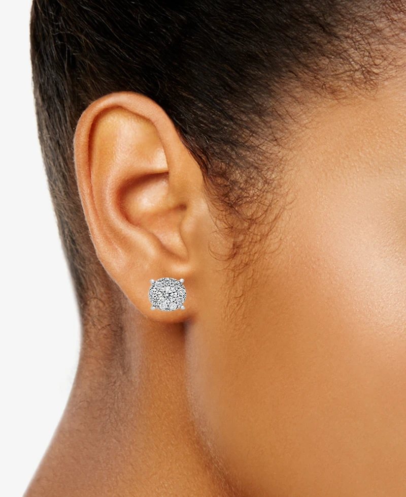 Diamond Cluster Stud Earrings (1/2 ct. t.w.) in 14k White Gold