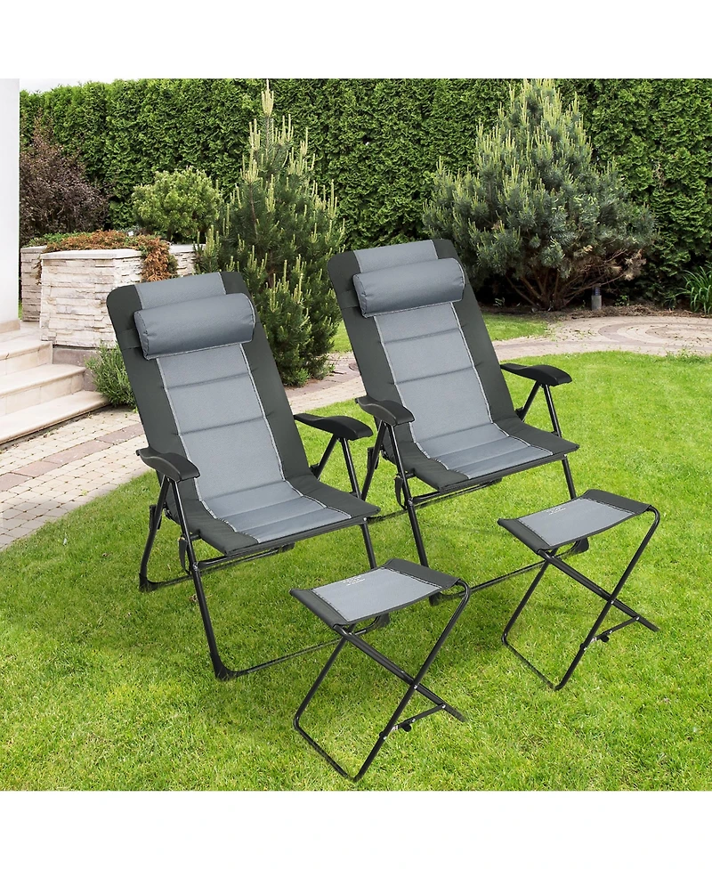 4PCS Patio Folding Dining Chair Ottoman Set Recliner Adjustable