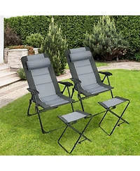 4PCS Patio Folding Dining Chair Ottoman Set Recliner Adjustable