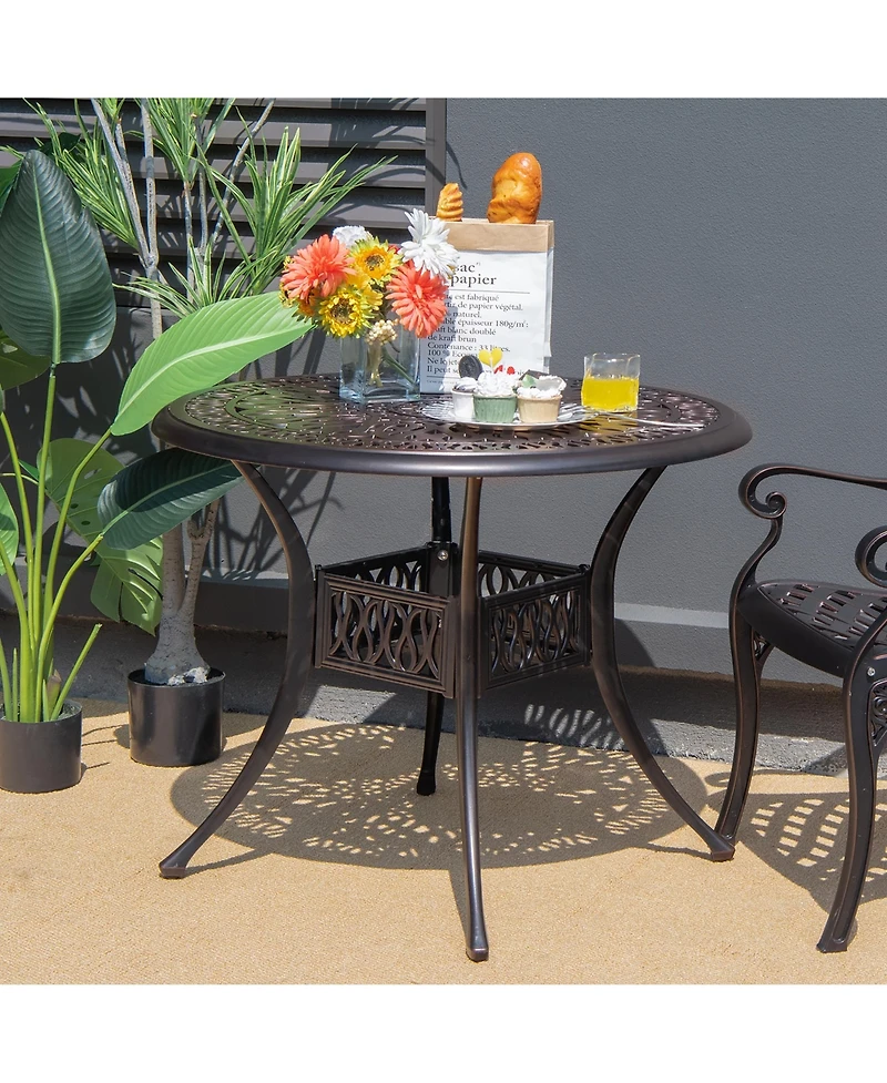 Costway 36'' Patio Round Dining Bistro Table Cast W/2'' Umbrella Hole