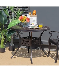 Costway 36'' Patio Round Dining Bistro Table Cast W/2'' Umbrella Hole