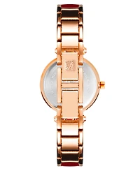 Anne Klein Women's Three Hand Quartz Gold-tone Alloy and Light Blue Marbled Acrylic Link Bracelet Watch, 30mm