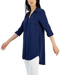I.n.c. International Concepts Women's Roll-Tab Button-Down Long Blouse, Created for Macy's