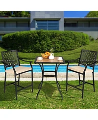 2PCS Patio Bar Stool Counter Height Cushioned Chair Armrest Garden Deck