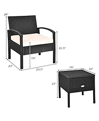 3PC Outdoor Patio Rattan Furniture Set Storage Coffee Table Cushioned Sofa