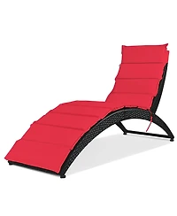 Costway Folding Patio Rattan Lounge Chair Chaise Cushioned Portable Garden Lawn