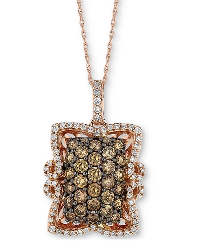 Le Vian Chocolatier Chocolate Diamond (1-1/5 ct. t.w.) & Vanilla Diamond (1/3 ct. t.w.) Cluster Frame 18" Pendant Necklace in 14k Rose Gold